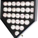 DisplayGifts Baseball Display Case Frame Shadow Box Wall Cabinet Holder to Hold 30 Balls, with Lockable Anti Fade UV Protection Acrylic Door for Homerun and Autograph Balls, Black Frame