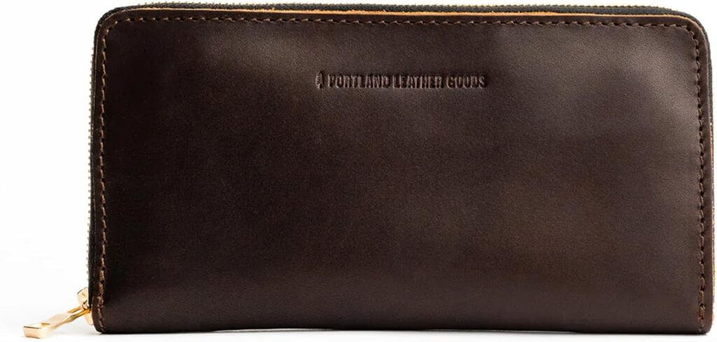 Portland Leather Goods Women’s Accordion Zip Wallet – Handcrafted in Durable, Full-Grain Leather – 8 Card Slots & Secure Zippered Pocket – Grizzly
