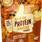 FlavCity Grass Fed Whey Protein Powder – Pumpkin Spice Latte – 25g Protein & 57mg of Caffeine – Made with Real Pumpkin & Organic Coconut Milk – Gluten Free & No Added Sugars (20 Servings)