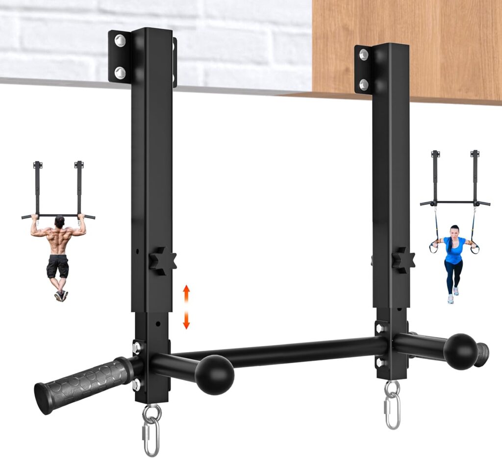 Upgraded-Joist Mounted Pull Up Bar, 800 lbs Heavy Duty Wall Mounted Chin Up Bar, Adjustable Height Pullup Bar for Garage, Basement, Backyard, Beam and Rafter Mount, Easy Installation, Ideal for Multiple Grip Options