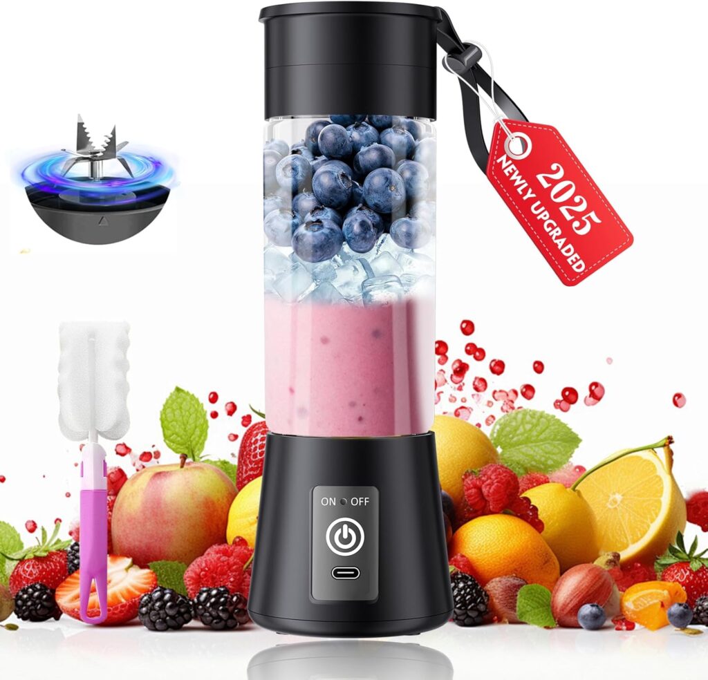 2025 Newly Upgraded Portable Smoothie Blender – Cordless Personal Blender Type-C Rechargeable, 13Oz Traveling Juice Cup BAP Free, 20,000Rpm Speed Powerful Blending, Freshly Squeezed in Sports/Office