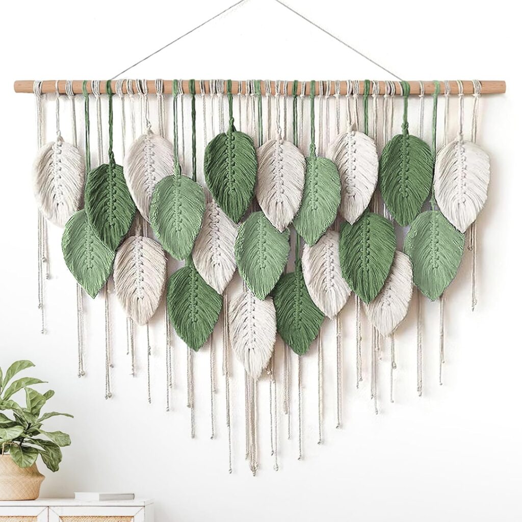 Weldomcor Large Macrame Wall Hanging, Boho Leaves Macrame Tapestry Wall Decor Handmade Woven Hanging Decor Chic Bohemian Wall Art Home Decoration for Bedroom Living Room Nursery Office 39″W x 29.5″L
