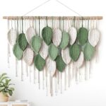 Weldomcor Large Macrame Wall Hanging, Boho Leaves Macrame Tapestry Wall Decor Handmade Woven Hanging Decor Chic Bohemian Wall Art Home Decoration for Bedroom Living Room Nursery Office 39″W x 29.5″L