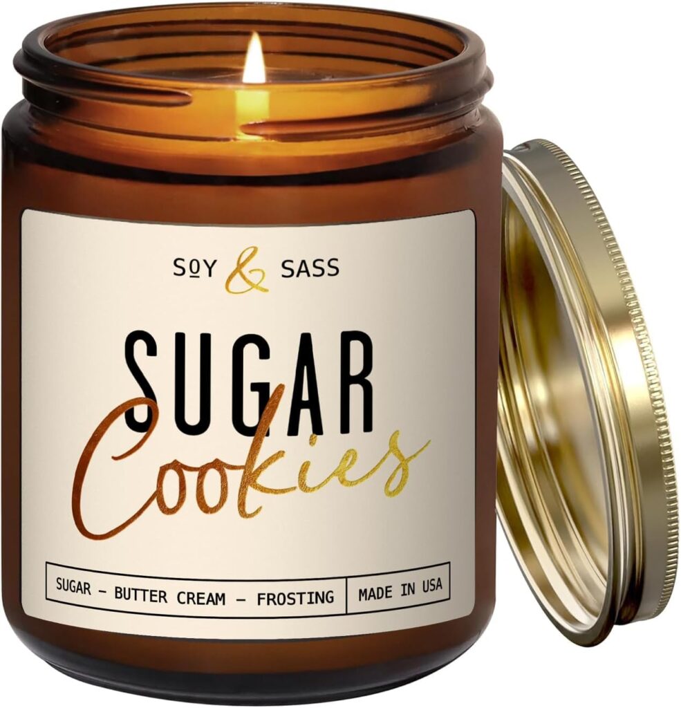 Sugar Cookie Candle, Cookie Candle – ‘Sugar Cookies’ Soy Candles, w/Sugar, Butter & Vanilla – Infused with Essential Oils I Christmas Candles I 9oz, 50 Hour Burn, Handmade in USA
