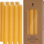 8PCS 9″ Hand-Rolled Beeswax Taper Candles, Real Pure Beeswax, Handmade Honeycomb Candles, Flat Top, Brown Raw