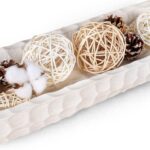 Decorative Bowl for Home Decor, Long Dough Bowl with Hand Carved Irregular Texture, Unique Table Centerpieces, Wooden Home Decor Accents for Farmhouse Boho Rustic Style(16.1″x 5.5″ Washed White)