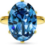 Linawe Cubic Zirconia Imitation Diamond Moissanite Rings for Women, 14K Gold/Rose Gold/Silver Adjustable Chunky Ring, Costume Rhinestone Jewelry for Wedding Engagement