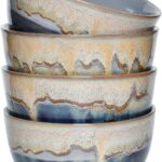 Bosmarlin Stoneware Cereal Bowls Set of 4, 26 Oz, Soup Bowls for Oatmeal, Salad, Dishwasher and Microwave Safe, Reactive Glaze (26 Oz, Grey)