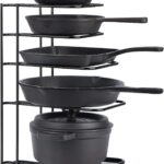 Toplife Heavy Duty Pan Organizer, 5 Tier Pot and Pan Organizer Rack for Cast Iron Skillets, Griddles and Pots – Sturdy Steel Construction- No Assembly Required – Black