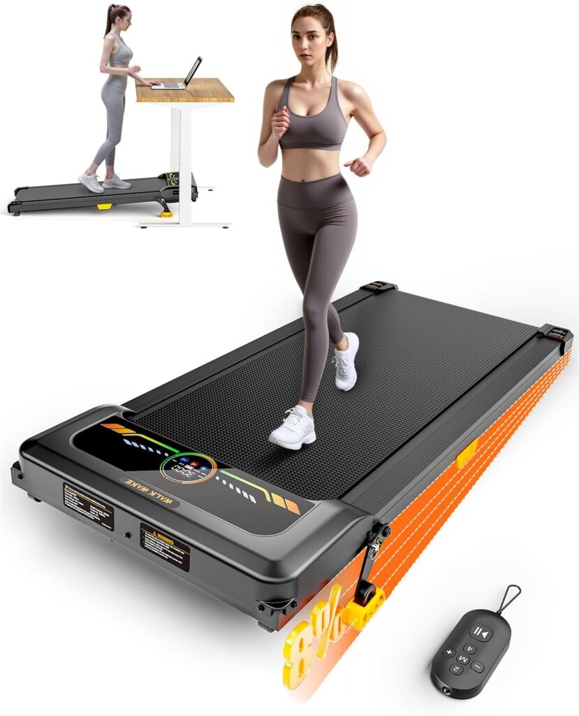 Walking Pad Treadmill, WALKWAKE 8% Incline Walking Pads, Compact Under Desk Treadmill for Home, 330lb Capacity 2.5HP Running Machine for Walking Jogging with LED Display