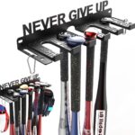 veimia Baseball Bat Holder Wall Mount, Baseball Bat Storage Rack, Holds 10 Bats on Wooden or Concrete Wall, Metal Bat Hanger with Fully Wrapped Rubber Mat, Hardware Included.