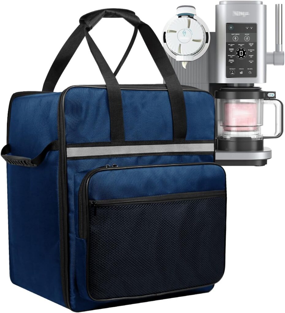 Ice Cream Machine Carrying Bag Sorbet Maker Travel Case Heat-Resistant Waterproof Oxford Cloth Storage Bag for Ninja NC701 Swirl by CREAMi Ice Cream and 16oz Soft Serve Maker (Blue)