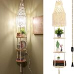 Boho Plug in Pendant Light,Hanging Light with Plug in Cord,Hanging Lamp Macrame Lamp Shade,Dimmable Switch,3 Tier Hanging Plant Shelf Shelves Bohemian Decor for Bedroom Living Room Corner