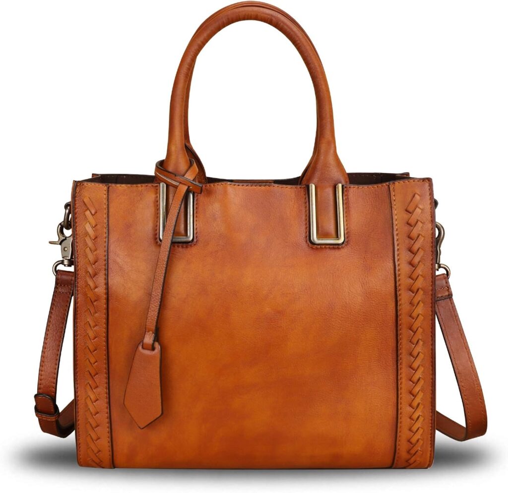 Genuine Leather Satchel Handbag for Women Vintage Handmade Shoulder Bag Cowhide Tote Purse