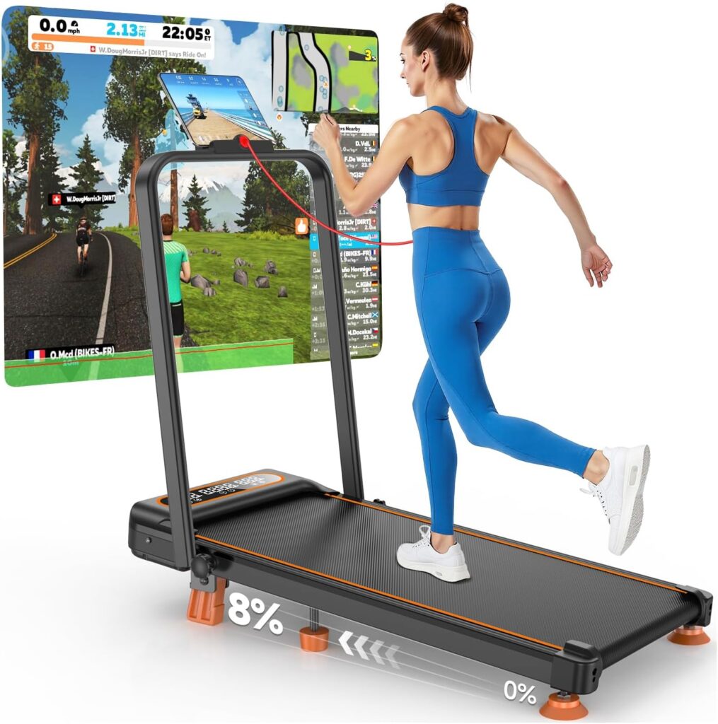 2025 Upgrade Walking Pad Treadmill with 8% Incline & Handle Bar, 3.5HP Portable Treadmill for Home Small, Under Desk Compact Walking Pad 300+lb Capacity, Shock Absorption, 0.6-6mph, Remote, Smart App