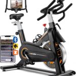 Exercise Bike, Wenoker Stationary Bike for Home, App Supported Indoor Bike with Silent Belt Drive, Heavy Flywheel, Multi-grips Handlebar and Upgraded Digital Display