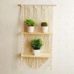 Macrame Wall Hanging Shelf – Boho Indoor Hanging Shelves for Wall – Decorative Bohemian Floating Plants Room Storage Shelving Macrame Rope Decor Organizer Rack, 2 Tier Indoor Handmade Plant Shelves