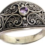 NOVICA Artisan Handmade Amethyst Band Ring .925 Sterling Silver from Indonesia Cocktail Birthstone Gemstone ‘Purple Swirls’