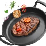 onlyfire Pre-Seasoned Cast Iron Skillet, Round Frying Pan with Nonstick Grill Surface and Dual Handles, 10 Inch Cast Iron Pan – Compatible With All Stovetops – Oven Safe & Rust Resistant