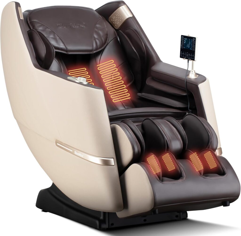 iBooMas Massage Chair, 2025 SL-Track Zero Gravity Shiatu Massage Chairs Full Body Recliner, APP, Touch Screen, Foot Rollers, Airbags, Bluetooth, Body Scan, Thai Stretch(Brown)