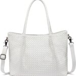LOVEVOOK Woven Tote Bag for Women Vegan Leather Shoulder Handbag for Travel Work Crossbody Purse