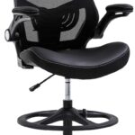 BestOffice Drafting Chair Ergonomic Tall Office Chair Standing Desk Chair with Flip Up Arms Foot Rest Back Support Adjustable Height Mesh Drafting Stool, Black