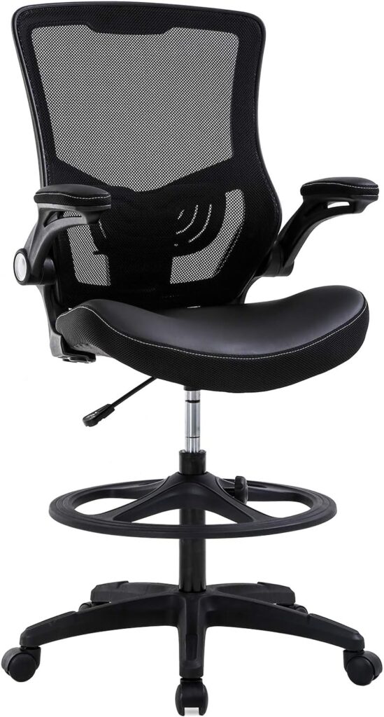 BestOffice Drafting Chair Ergonomic Tall Office Chair Standing Desk Chair with Flip Up Arms Foot Rest Back Support Adjustable Height Mesh Drafting Stool, Black