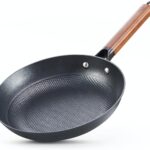 DM Cast Iron Skillet, 8 Inch Nonstick Frying Pan with Detachable Acacia Wooden Handle, Honeycomb Non stick Omelet Egg Pan, Easy Clean Oven Safe Pans for Cooking