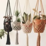 Hanging Planter with Patterns,4Packs Macrame Plant Hangers Indoor Macrame for up to 8 inch Pot Crochet Boho Plant Hanger Holder for Indoor Outdoor with 4S Shaped Stainless Steel Hooks (4colors)