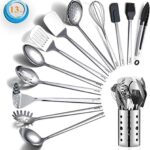 Stainless Steel Cooking Utensils Set, Berglander 13 Pieces Kitchen Utensils Set, Kitchen Tools Set With Utensil Holder Non-Stick And Heat Resistant,Dishwasher Safe, Easy to Clean (13 Packs)