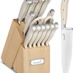 Kuisine Chef Knife Set,High Carbon Stainless Steel Sharp Knife Set Ergonomic Handle,Kitchen Knife Block Set with Built-in Sharpener(Ivory Pro,15PCS)