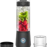Chefman Cordless Portable Blender for Smoothies and Shakes, BPA-Free 16 oz Blending Jar w/Stainless-Steel Blades, USB-C Rechargeable with Color-Changing LEDs, Dishwasher-Safe Accessories – Black