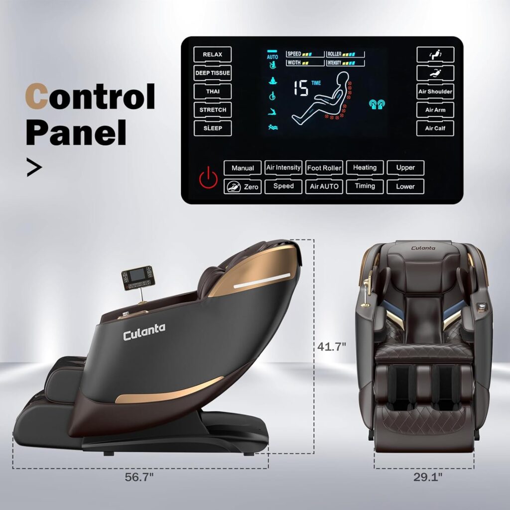 Culanta Massage Chair Full Body, Zero Gravity SL-Track Shiatsu Massage Recliner Chair with Body Scan, Airbags, Foot Rollers, Deep Yoga Stretch, Heating (U1-Brown)