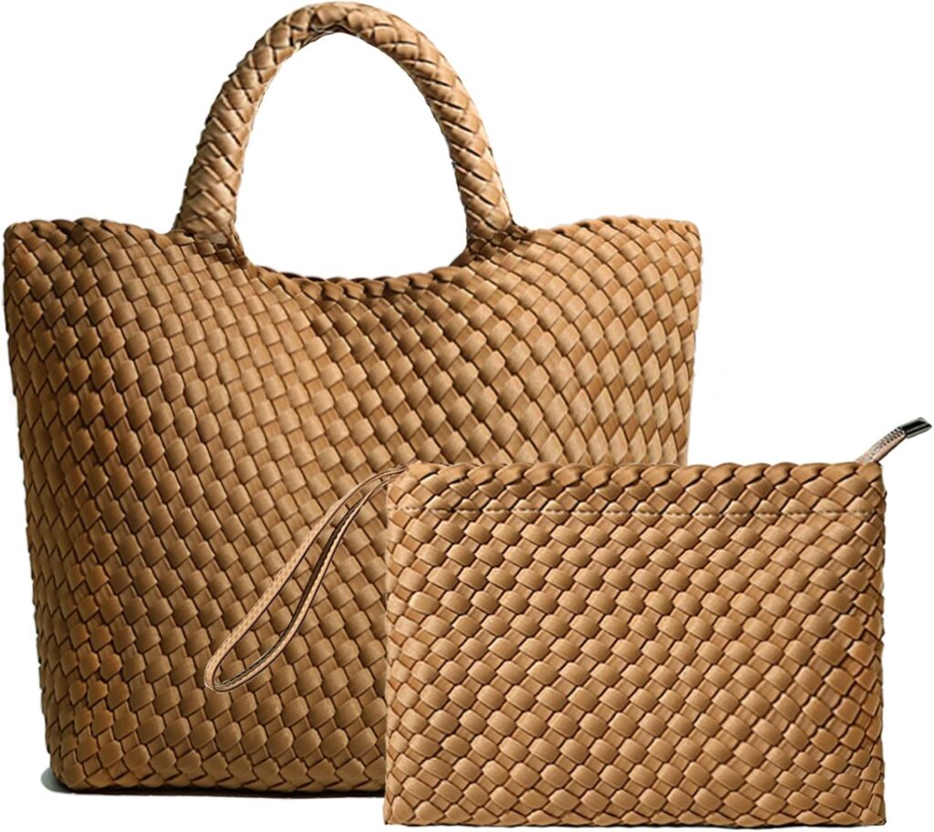 JINMANXUE Woven Hobo Bag For Women Neoprene Tote Bag Large Capacity Handbag Patchwork Handmade Casual Shoulder Bags