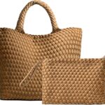 JINMANXUE Woven Hobo Bag For Women Neoprene Tote Bag Large Capacity Handbag Patchwork Handmade Casual Shoulder Bags