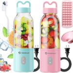 2PCS Portable Personal Blender 17 OZ/500 ML Juicer, 175W Personal Size Blender, Ideal for Smoothies, Ice Blending, Juicing, and Food Processing, Compact, Convenient, and Versatile (Pink&Blue)