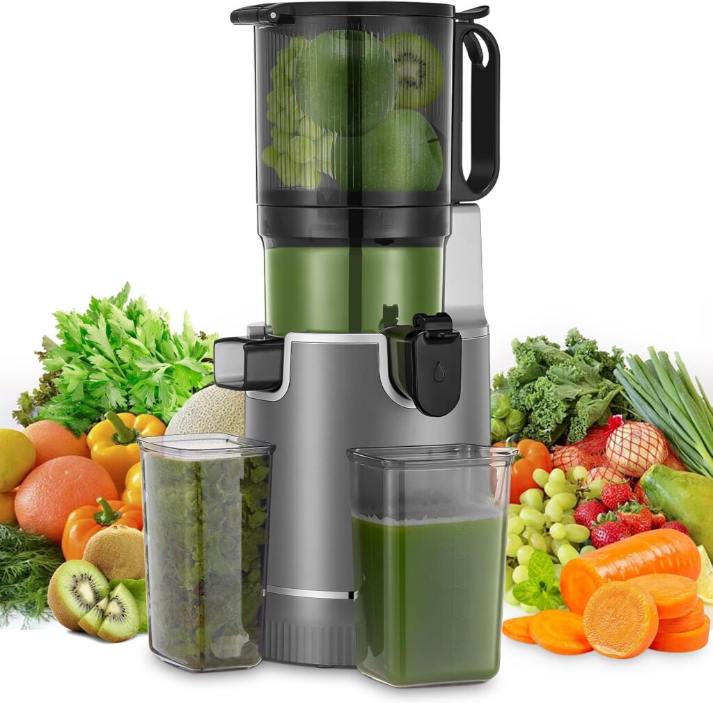 Juicer Machines, 5.4″ Extra Large Feed Chute Fit Whole Fruits & Vegetables, Slow Masticating Cold Press Juicer Easy to Clean, 250W, High Juice Yield