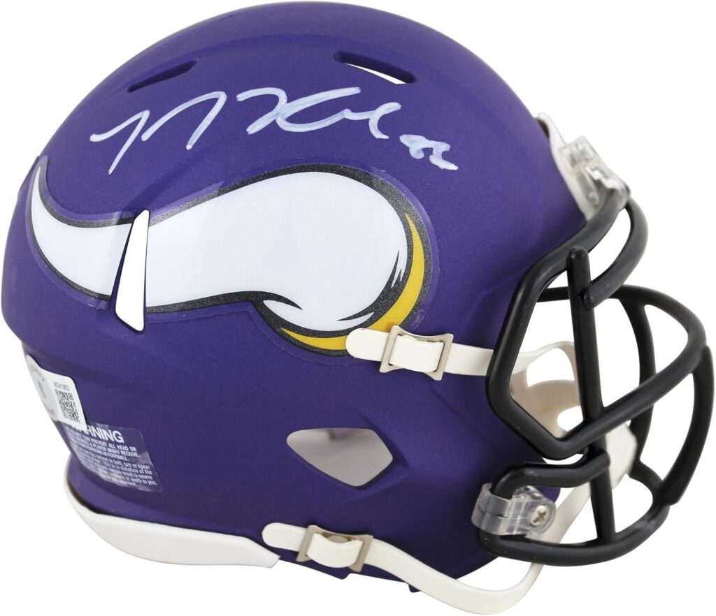 Vikings T.J. Hockenson Signed Speed Mini Helmet BAS Witnessed – Autographed NFL Mini Helmets