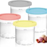 4 Pack Ice Cream Containers Compatible with Ninja Creami NC299AMZ NC300 & NC301 Series Ice Cream Maker, Replacement Pints Containers and Lids, BPA-Free & Dishwasher Safe, Grey/Blue/Pink/Yellow