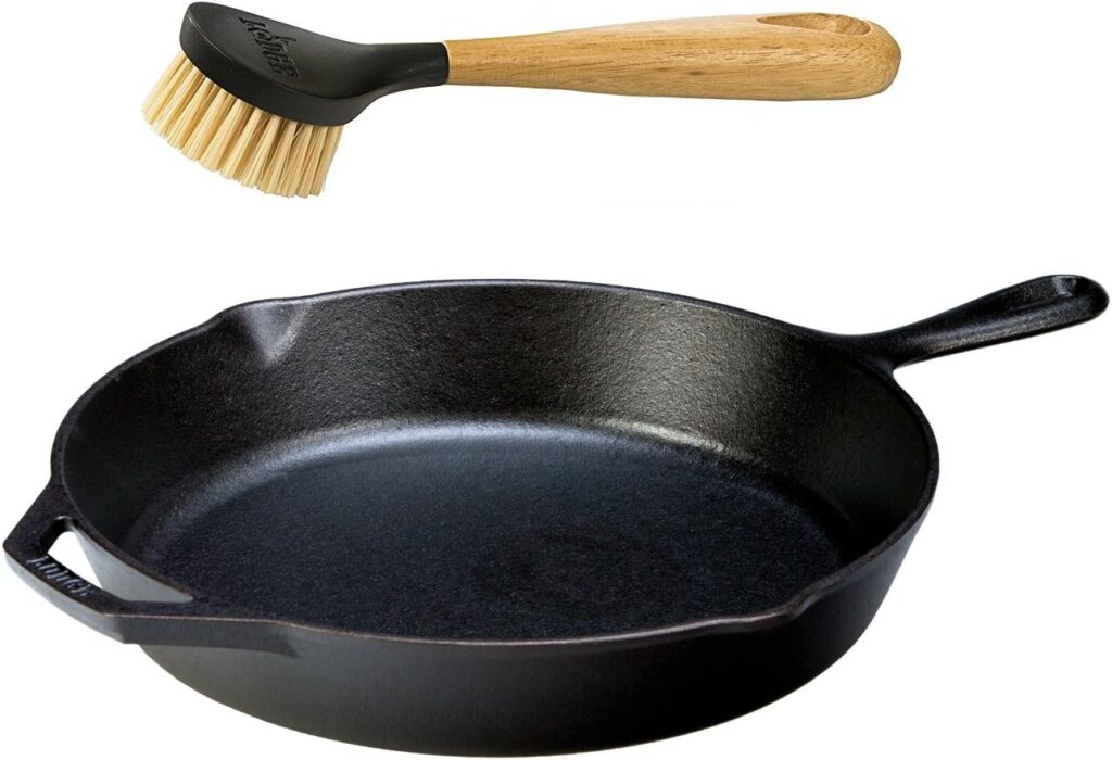 Lodge Seasoned Cast Iron Skillet with Scrub Brush- 12 inch Cast Iron Frying Pan With 10 inch Bristle Brush