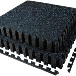 AIRHOP 0.56in Thick 48 Sq Ft Exercise Equipment Mats, 12 Tiles Upgraded Rubber Top with High Density EVA Foam, Large Interlocking Puzzle Gym Flooring for Home Gym, Heavy Weight Workout,Black & Blue