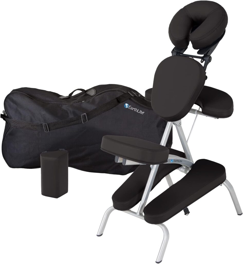 EARTHLITE Portable Massage Chair Package VORTEX – Portable, Compact, Strong and Lightweight incl. Carry Case, Sternum Pad & Strap (15lbs)