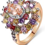 JIANGYUE Multicolor AAA Grade Cubic Zirconia Rhodium Rose Gold Plated Multi-Stone Ring for Women Party Club Fashion Jewelry Size 5 6 7 8 9 10