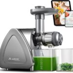 Juicer Machine, Aobosi Slow Masticating Juicers, Cold Press Juicer Machines with Reverse Function, Quiet Motor, High Juice Yield with Juice Jug & Brush for Cleaning (Gray)