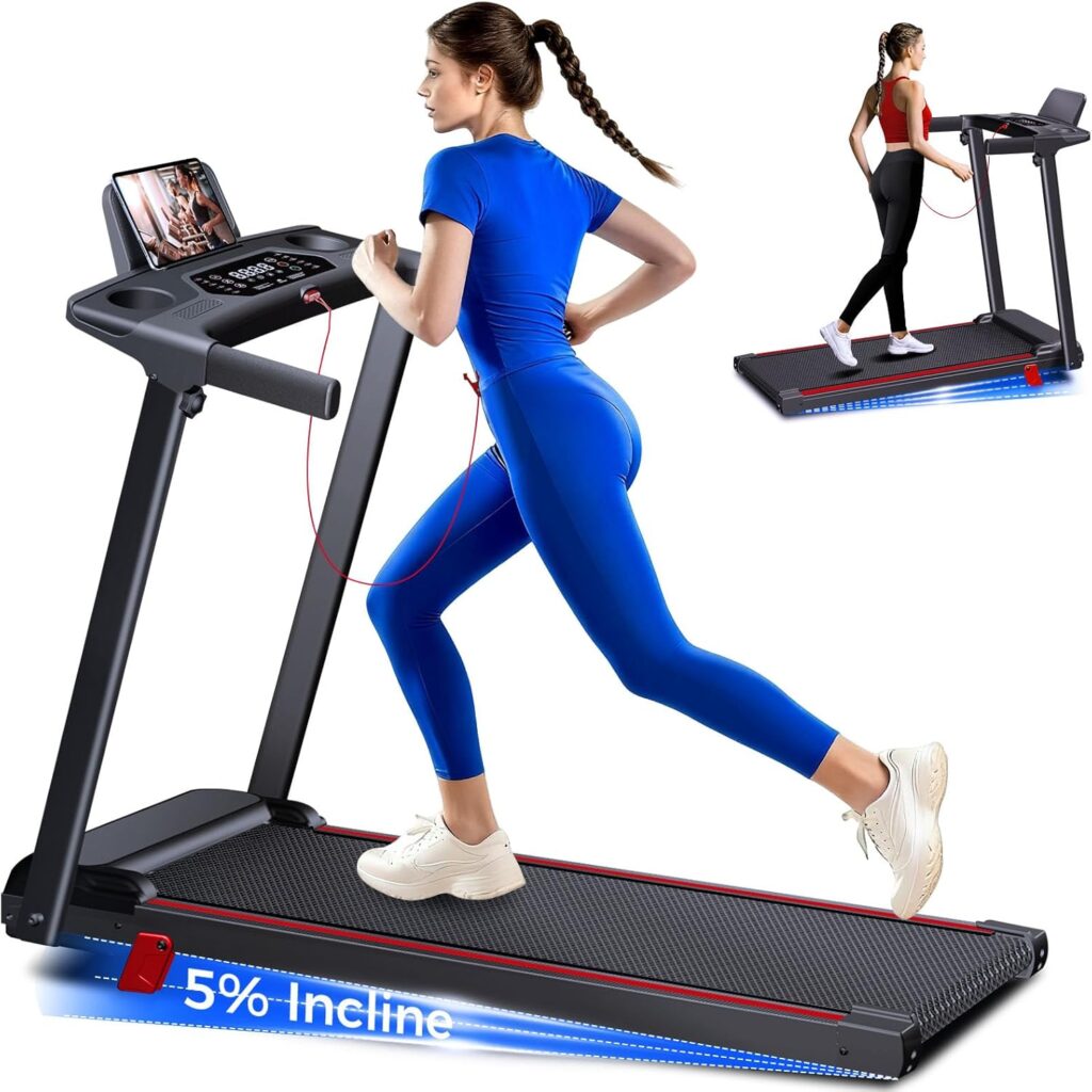 Treadmill with 8% Incline, Walking Pad Treadmill with Handle Bar, Portable Folding Treadmills for Running and Walking, 3.0HP Brushless Motorized, 5 Layers Shock-Absorbing