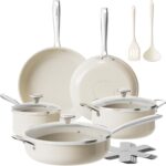 Redchef Ceramic Nonstick Cookware Set,14pcs Pots and Pans Set Non Stick,Induction Cookware with Stainless Steel Handle,Non Toxic Kitchen Cooking Set,Dishwasher & Oven Safe,PFAS PFOA & PTFE Free