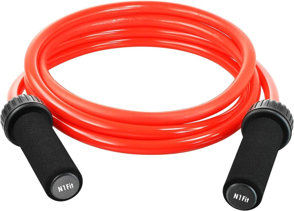 Weighted Jump Rope – (1.5LB) Solid PVC 12mm Diameter for Crossfit and Boxing – Heavy Jump Rope with Memory Non-Slip Cushioned Foam Grip Handles for Fitness Workouts Endurance and Strength Training