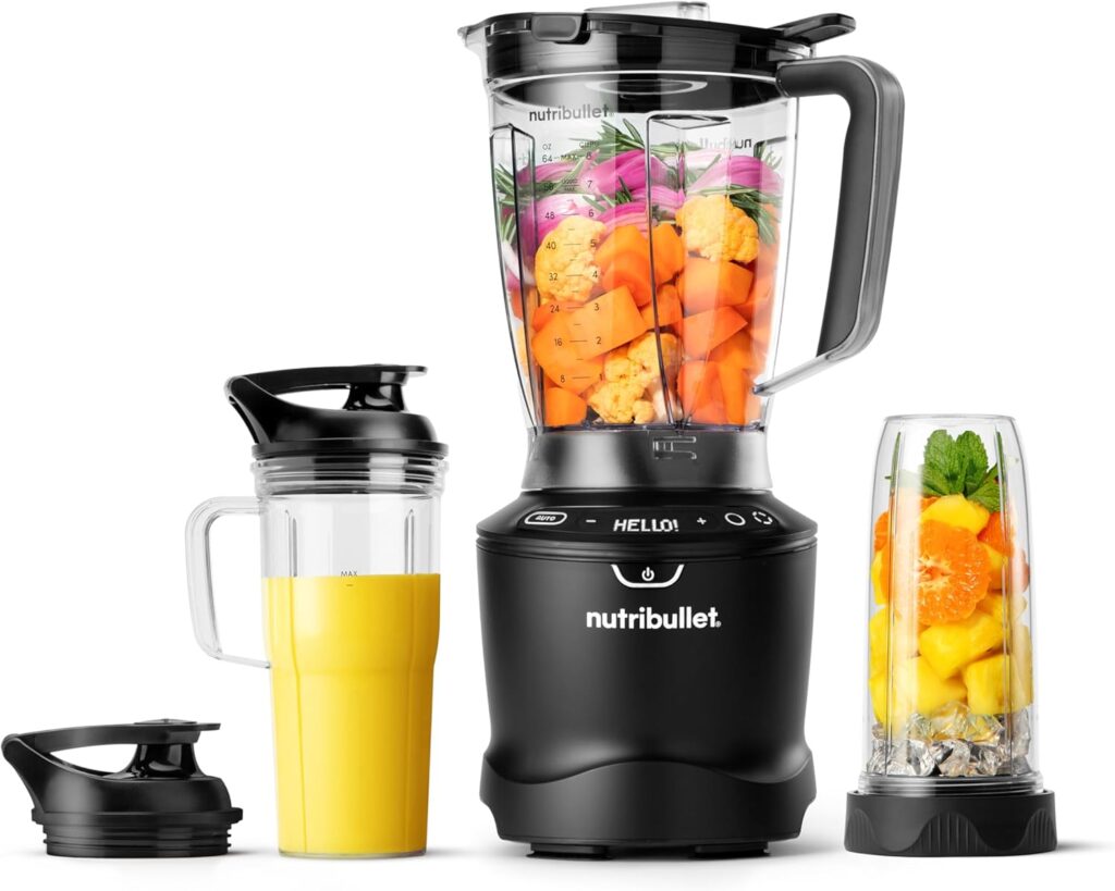 nutribullet® SmartSense Blender Combo, 1400W, 64oz Pitcher, 32oz & 24oz Cups, 5-Speed, Smoothies, Ice and Frozen Fruit, Nut Milk, Soup, Matte Black, NBF50700AK