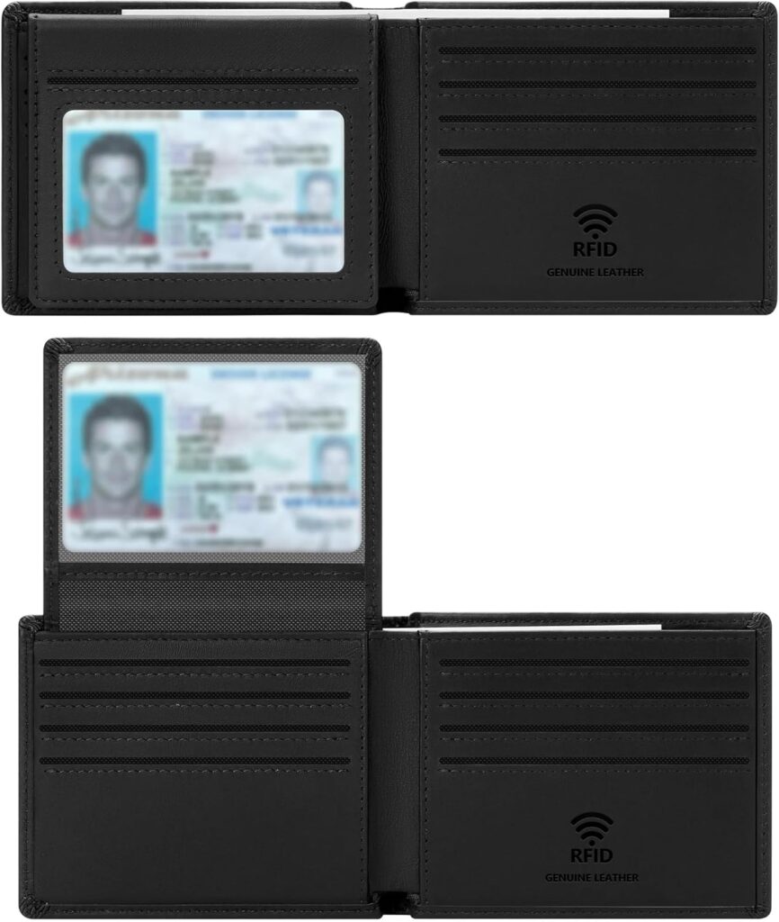 Travelambo Genuine Leather Wallet for Men with Gift Box – Handmade Bifold Stylish – Mens Wallets Rfid Blocking with 2 ID Windows