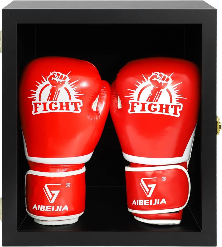 Boxing Glove Display Case Wall Mount Lockable Full Size pro UV Protected Clear Acrylic Holder Box for Baseball Boxing Signed Glove (Black – Single Glove)